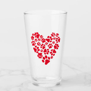 Pet Paw Prints Heart   Cute Dog and Cat Lover's Glass