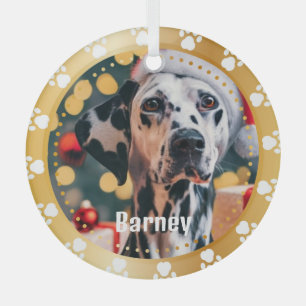 Pet Paw Prints Personalised Pet Name Photo Glass Tree Decoration