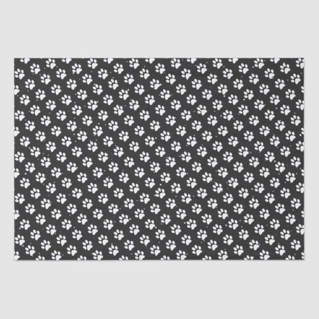 Pet Paw Prints Snow Black Tissue Paper (Front)