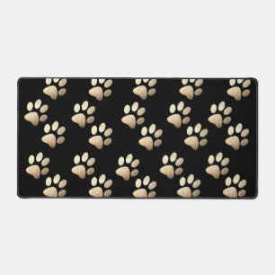 Pet paw silver glitter print on black background desk mat