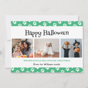 Pet Paws Green Photo Happy Halloween Holiday Card