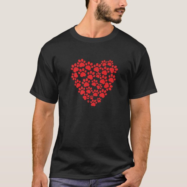 Pet Paws Heart | My Valentine Has Paws | Animal Lo T-Shirt (Front)