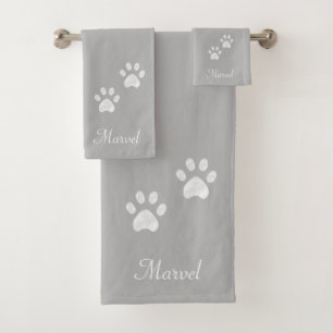 Pet Paws on Light Grey Bath Towel Set