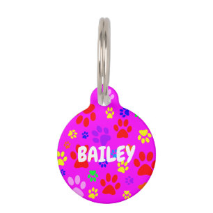 Pet Paws on Pink Round Pet ID Tag