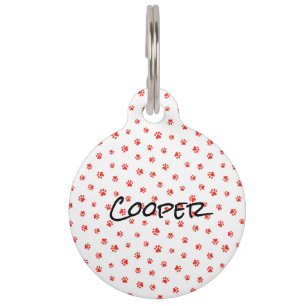 Pet Paws Red Custom Name Black Dog Cat Pet Tag