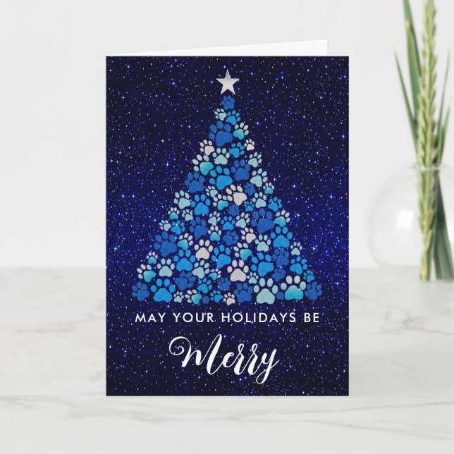 Pet Paws Tree Vet Dog Groomer Salon Holiday Card (Front)