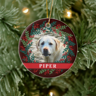 Pet Personalised Brown Photo Christmas Wreath Ceramic Tree Decoration