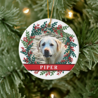 Pet Personalised Photo Christmas Wreath Ceramic Tree Decoration