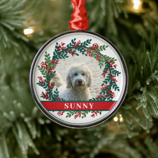 Pet Personalised Photo Christmas Wreath Metal Tree Decoration