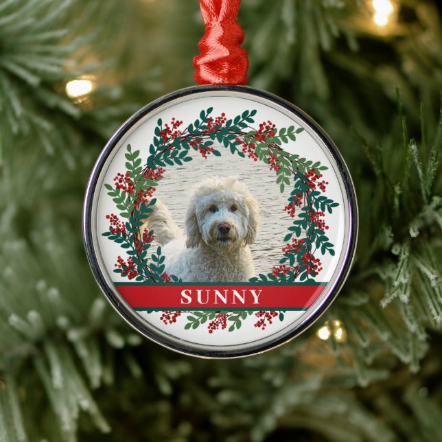Pet Personalised Photo Christmas Wreath Metal Tree Decoration (Tree)