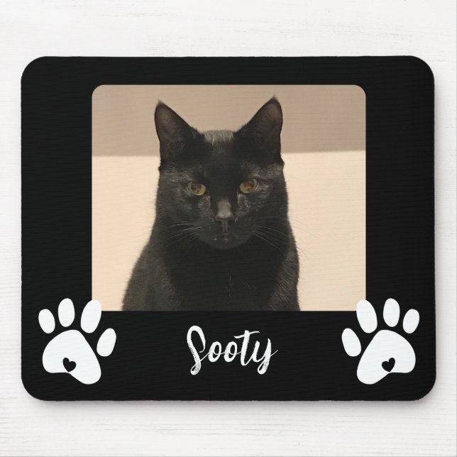 Pet photo and name, paw print mousemat (Front)