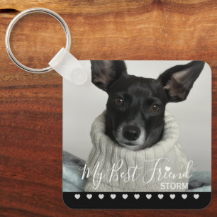 Pet Photo Best Friend Name Hearts Key Ring