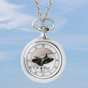 Pet Photo Black Cat Name Necklace Watch