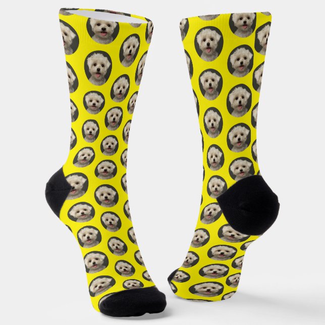 Pet Photo Bright Yellow Trendy Custom Socks (Angled)