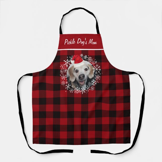 Pet Photo Buffalo Plaid Santa Hat Christmas  Apron (Front)