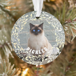 Pet Photo Cat Leafy Wreath Christmas Ornament