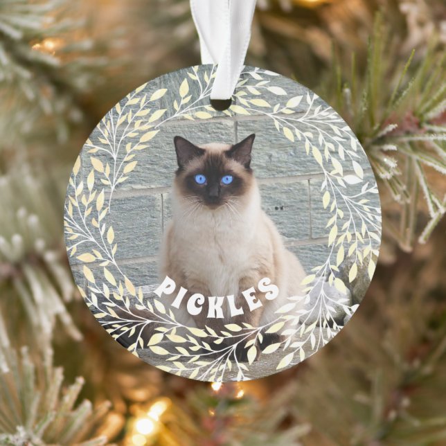 Pet Photo Cat Leafy Wreath Christmas Ornament (Tree)