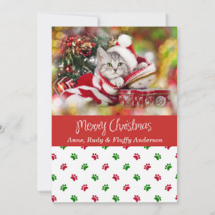 Pet Photo Christmas Card with Paw Prints