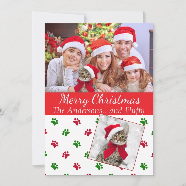 Pet Photo Christmas Card with Paw Prints (Front)