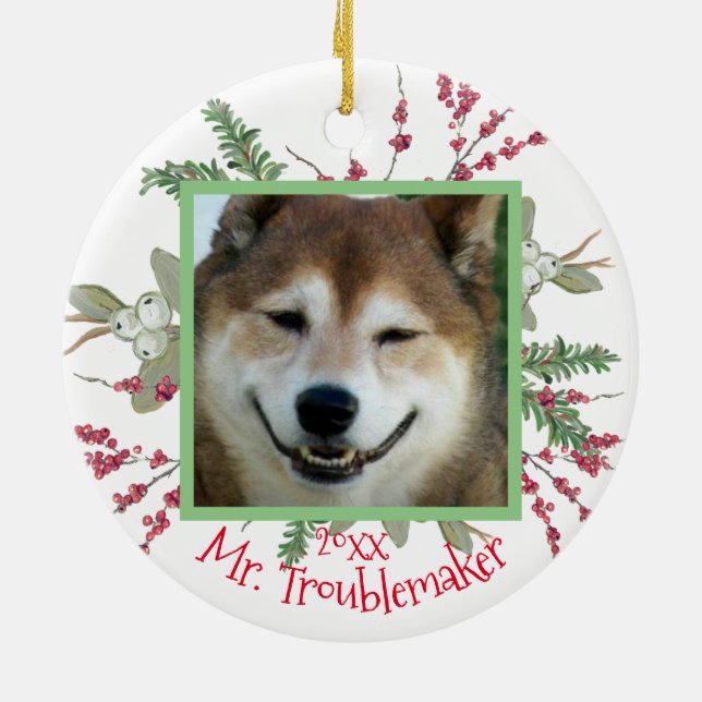 Pet Photo Christmas Custom Cute Santa Animals Cat Ceramic Tree Decoration (Back)