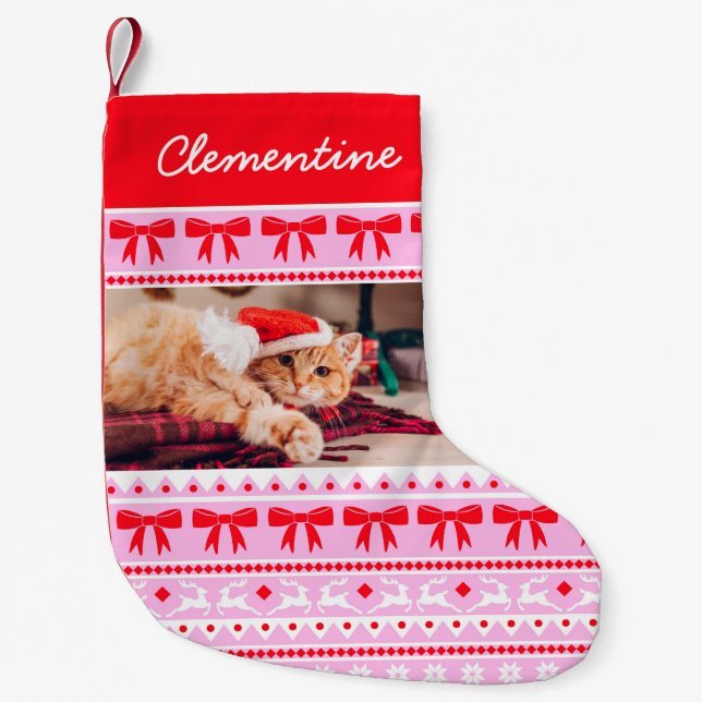 Pet Photo Christmas Faux Knit Sweater with Name Small Christmas Stocking (Front)