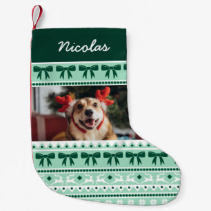 Pet Photo Christmas Faux Knit Sweater with Name Small Christmas Stocking
