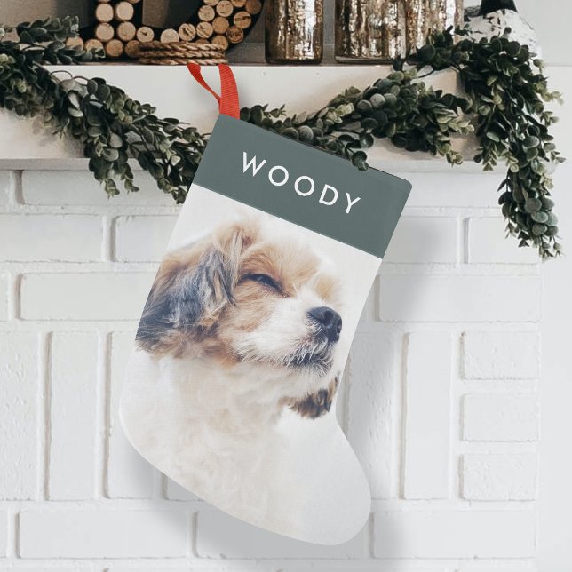 Pet Photo Christmas | Minimalist Forest Green Dog Small Christmas Stocking (Creator Uploaded)