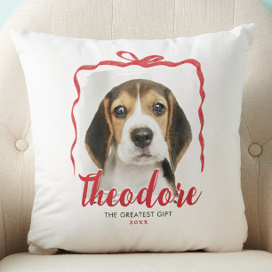 Pet Photo Christmas Red Bow Holiday Keepsake Cushion