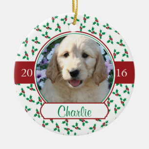 Pet Photo Christmas with Holly & Berries Ceramic Tree Decoration