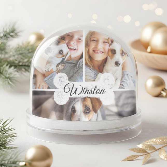 Pet Photo Collage Dog Bone Pet Name Sweet keepsake Snowglobe (Pet Photo Collage Dog Bone Pet Name Sweet keepsake Snow Globe)