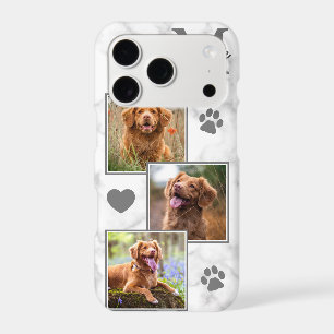 Pet Photo Collage Modern Monogram White Marble Dog