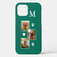 Pet Photo Collage Monogram Initial Green Cat Dog