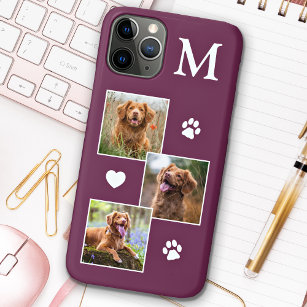 Pet Photo Collage Monogram Initial Magenta Cat Dog Case-Mate iPhone Case