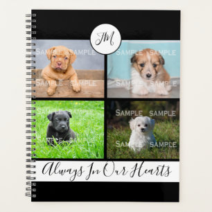 Pet photo collage   monogram modern stripes black planner