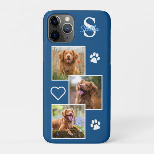 Pet Photo Collage Monogram Name Blue Cat Dog Case-Mate iPhone Case