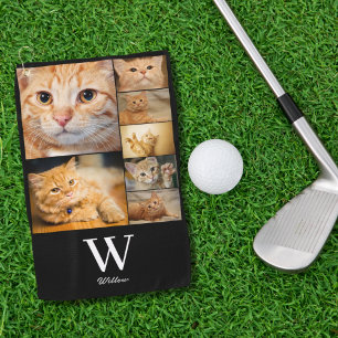 Pet Photo Collage Monogram Name Golf Towel
