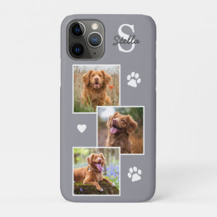 Pet Photo Collage Monogram Name Grey Cat Dog Case-Mate iPhone Case