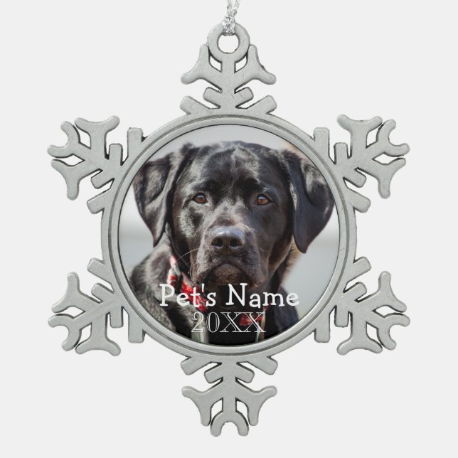 Pet Photo Custom Christmas Keepsake Snowflake Pewter Christmas Ornament (Front)
