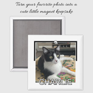 Pet photo custom name black and white magnet