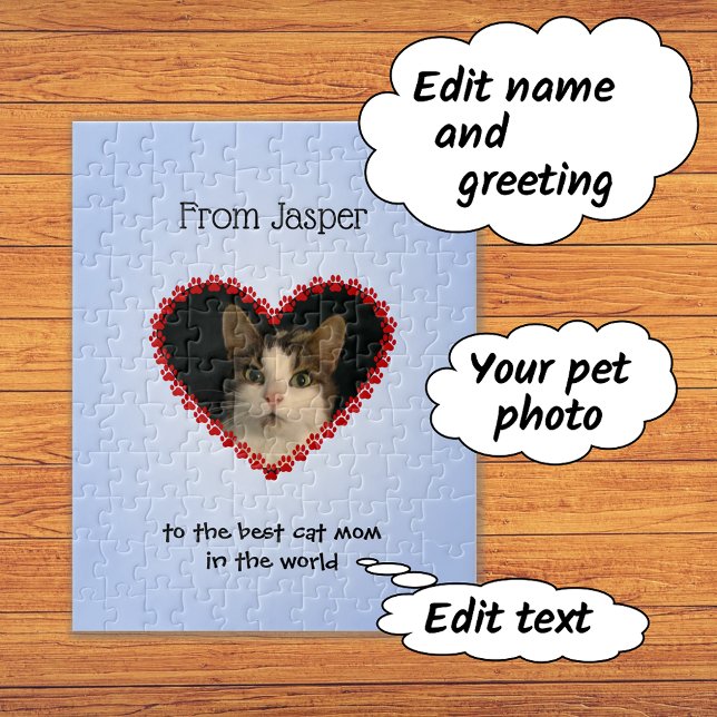 Pet photo custom text blue jigsaw puzzle (Blue color background)