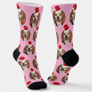 Pet Photo Cute Light Pink Santa Hats Christmas Socks