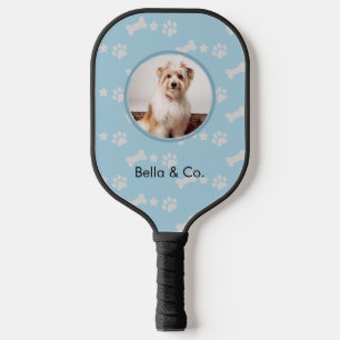 Pet Photo Dog Bone Paw Blue Pattern Personalised Pickleball Paddle