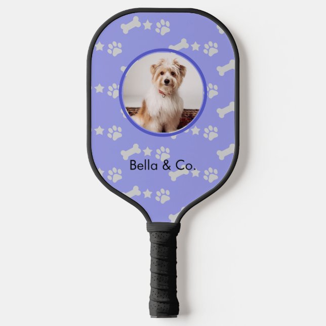 Pet Photo Dog Bone Paw Indigo Pattern Personalised Pickleball Paddle (Front)