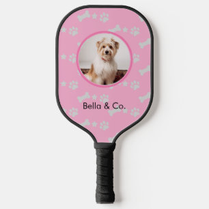 Pet Photo Dog Bone Paw Pink Pattern Personalised Pickleball Paddle