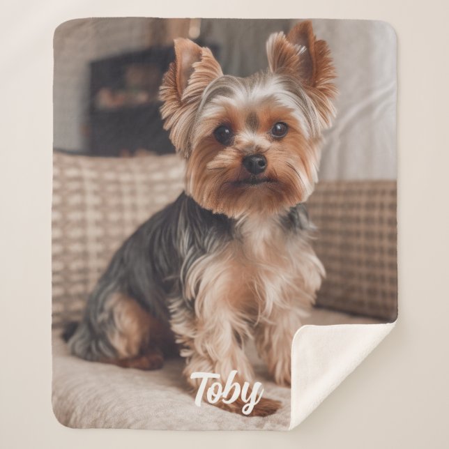 Pet Photo Dog Lover Gift with Name Sherpa Blanket (Front)