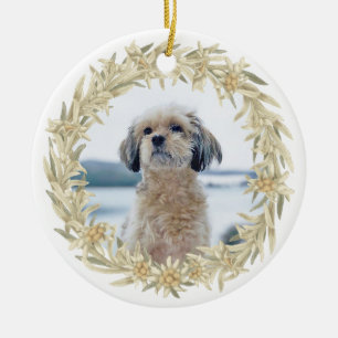 Pet Photo Edelweiss Alpine Floral Wreath  Ceramic Tree Decoration