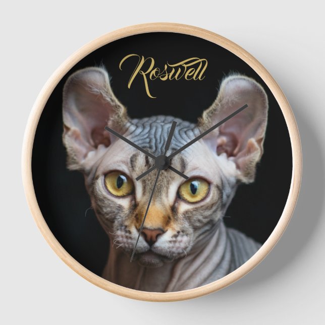 Pet Photo Elf Sphynx Cat Portrait Personalised  Clock (Front)