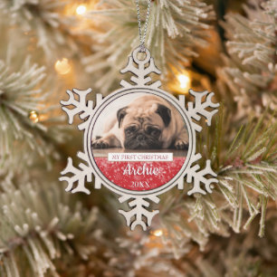 Pet Photo First Christmas Snowflake Pewter Christmas Ornament