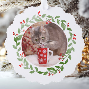 Pet Photo First Christmas Wreath Red Text Tree Decoration Card