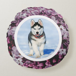 Pet photo - flower background round cushion
